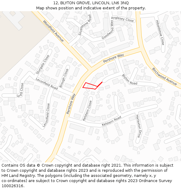 12, BLYTON GROVE, LINCOLN, LN6 3NQ: Location map and indicative extent of plot