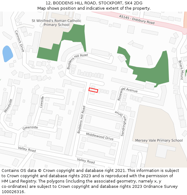 12, BODDENS HILL ROAD, STOCKPORT, SK4 2DG: Location map and indicative extent of plot