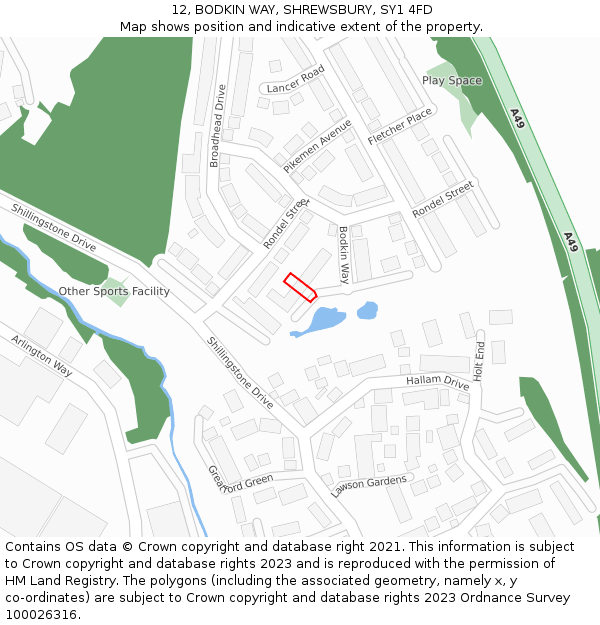 12, BODKIN WAY, SHREWSBURY, SY1 4FD: Location map and indicative extent of plot