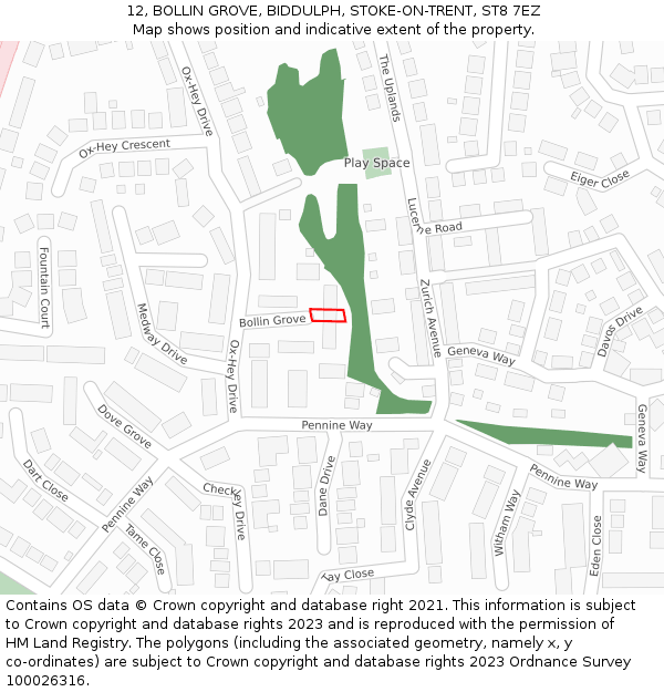 12, BOLLIN GROVE, BIDDULPH, STOKE-ON-TRENT, ST8 7EZ: Location map and indicative extent of plot