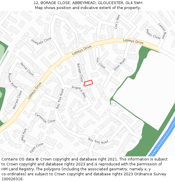 12, BORAGE CLOSE, ABBEYMEAD, GLOUCESTER, GL4 5WH: Location map and indicative extent of plot