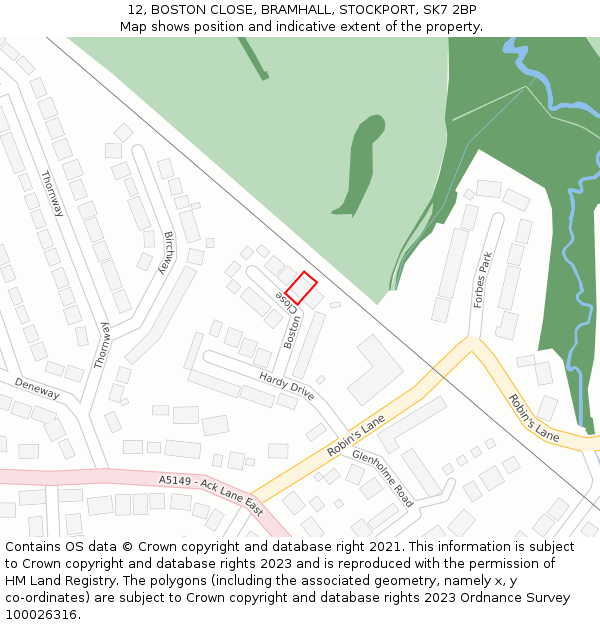 12, BOSTON CLOSE, BRAMHALL, STOCKPORT, SK7 2BP: Location map and indicative extent of plot