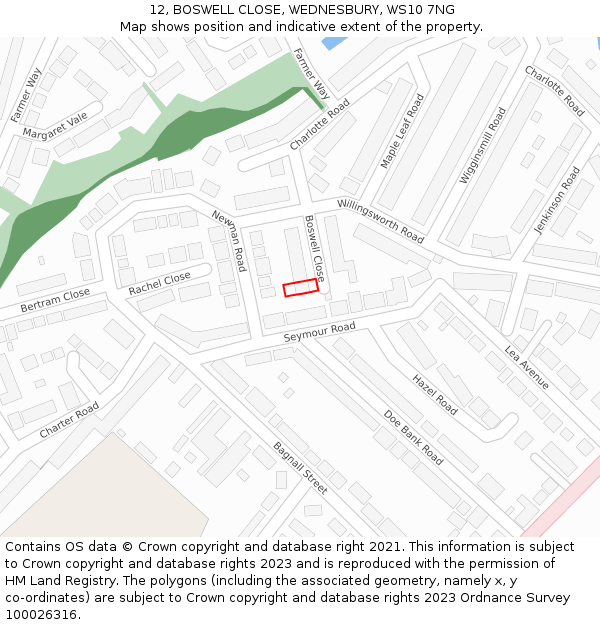 12, BOSWELL CLOSE, WEDNESBURY, WS10 7NG: Location map and indicative extent of plot