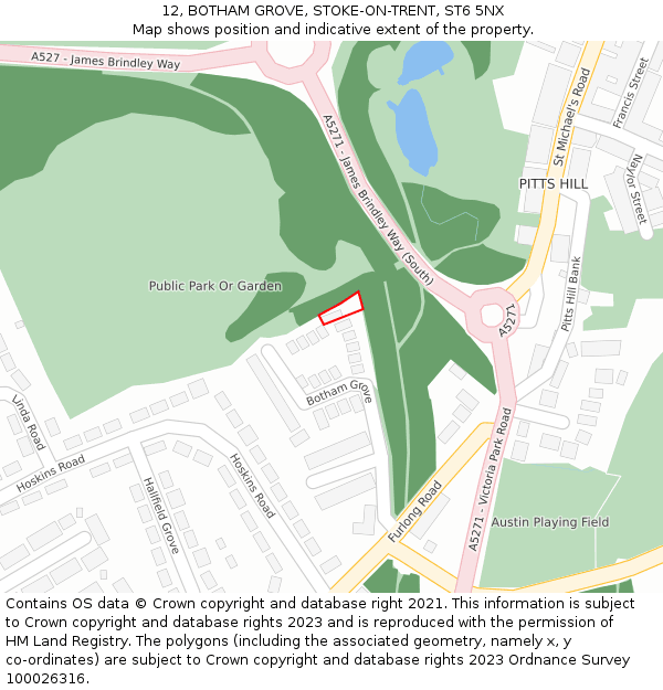 12, BOTHAM GROVE, STOKE-ON-TRENT, ST6 5NX: Location map and indicative extent of plot