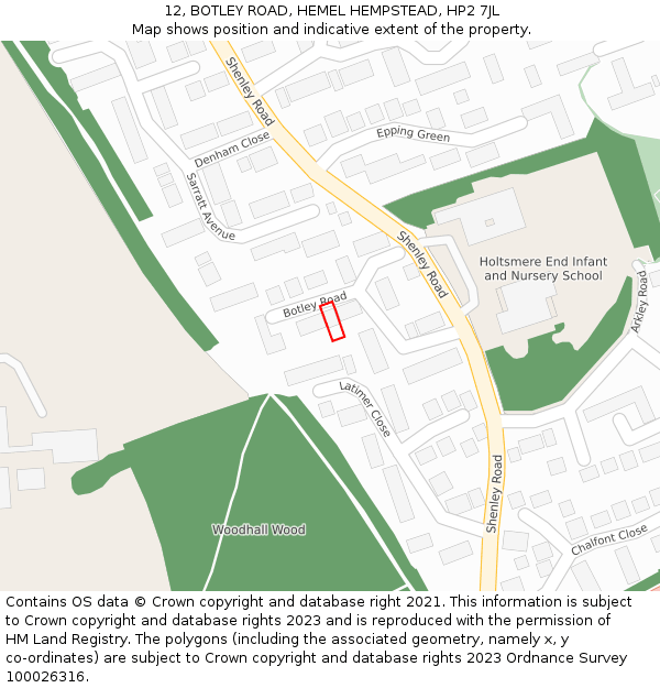 12, BOTLEY ROAD, HEMEL HEMPSTEAD, HP2 7JL: Location map and indicative extent of plot