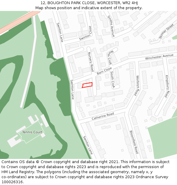 12, BOUGHTON PARK CLOSE, WORCESTER, WR2 4HJ: Location map and indicative extent of plot