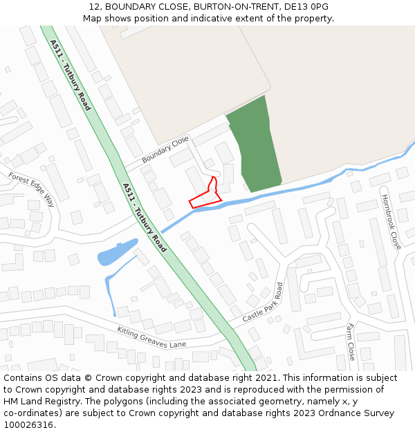 12, BOUNDARY CLOSE, BURTON-ON-TRENT, DE13 0PG: Location map and indicative extent of plot