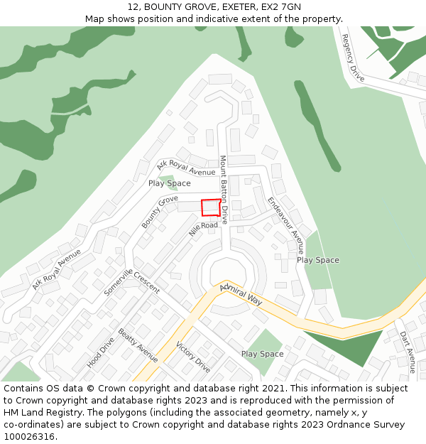 12, BOUNTY GROVE, EXETER, EX2 7GN: Location map and indicative extent of plot