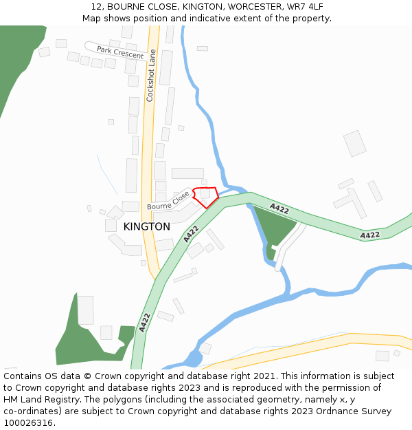 12, BOURNE CLOSE, KINGTON, WORCESTER, WR7 4LF: Location map and indicative extent of plot