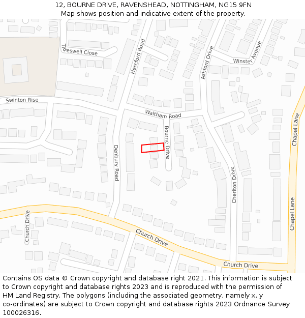 12, BOURNE DRIVE, RAVENSHEAD, NOTTINGHAM, NG15 9FN: Location map and indicative extent of plot