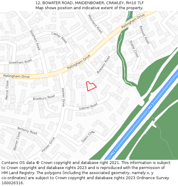 12, BOWATER ROAD, MAIDENBOWER, CRAWLEY, RH10 7LF: Location map and indicative extent of plot