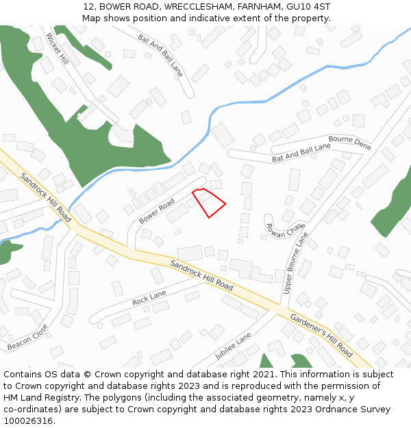 12, BOWER ROAD, WRECCLESHAM, FARNHAM, GU10 4ST: Location map and indicative extent of plot