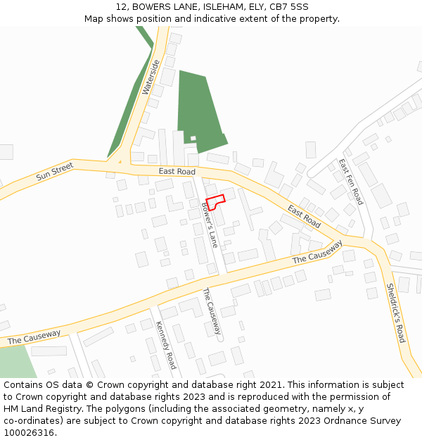 12, BOWERS LANE, ISLEHAM, ELY, CB7 5SS: Location map and indicative extent of plot