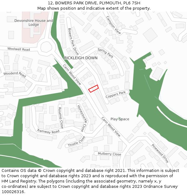 12, BOWERS PARK DRIVE, PLYMOUTH, PL6 7SH: Location map and indicative extent of plot