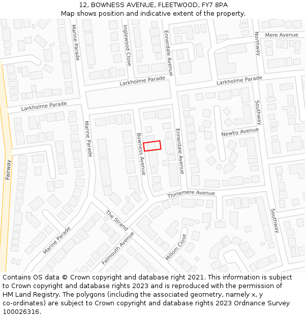 12, BOWNESS AVENUE, FLEETWOOD, FY7 8PA: Location map and indicative extent of plot