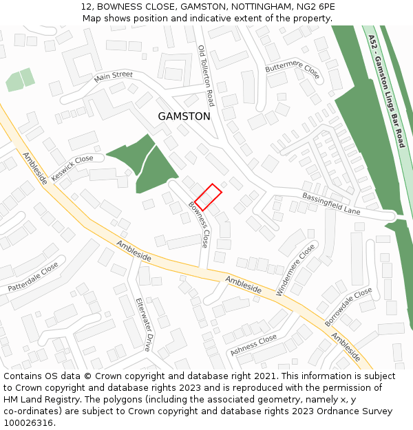 12, BOWNESS CLOSE, GAMSTON, NOTTINGHAM, NG2 6PE: Location map and indicative extent of plot