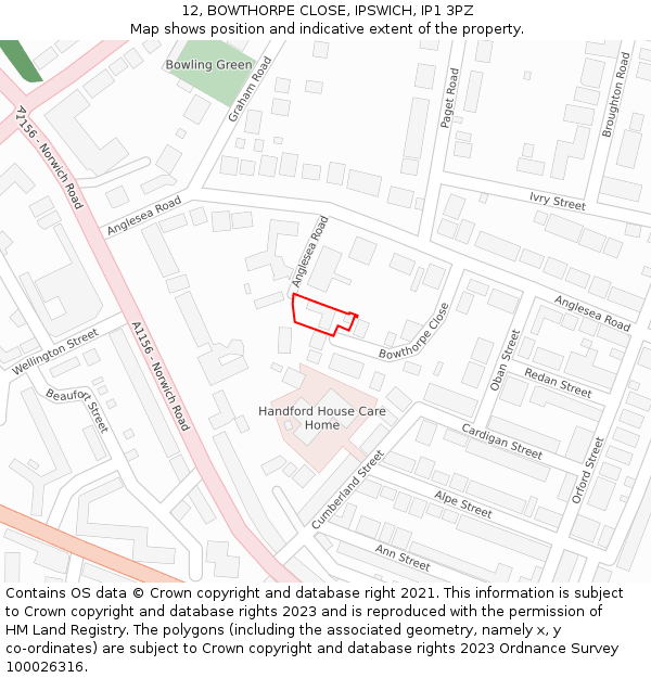 12, BOWTHORPE CLOSE, IPSWICH, IP1 3PZ: Location map and indicative extent of plot