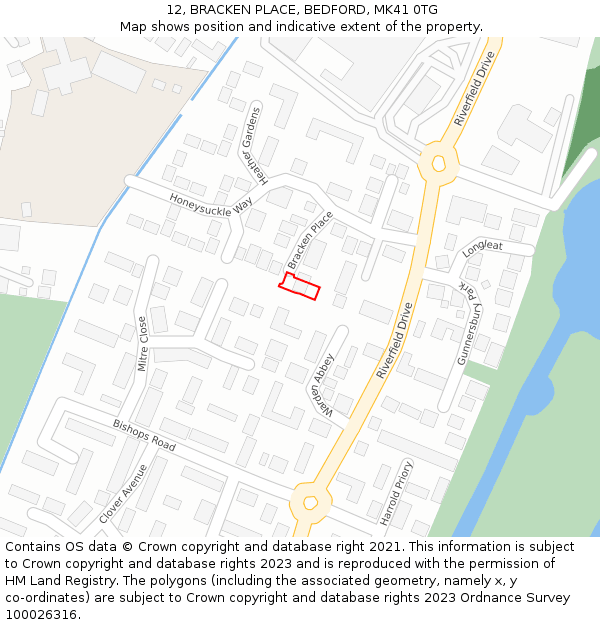 12, BRACKEN PLACE, BEDFORD, MK41 0TG: Location map and indicative extent of plot