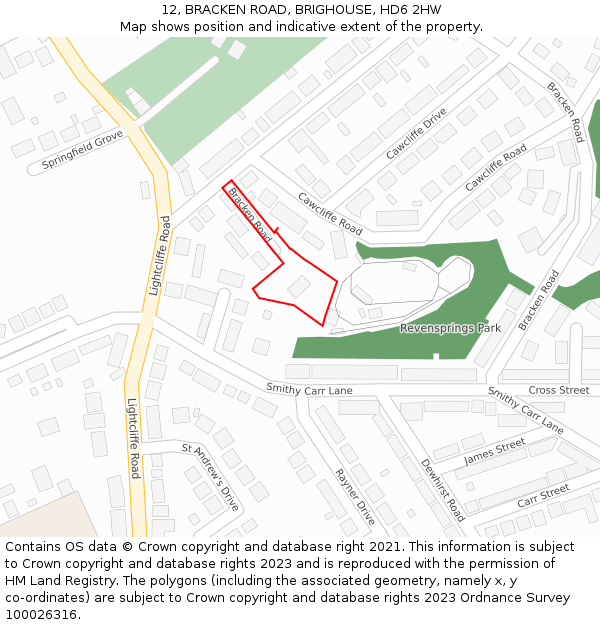 12, BRACKEN ROAD, BRIGHOUSE, HD6 2HW: Location map and indicative extent of plot