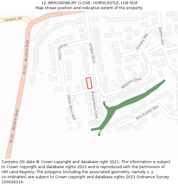 12, BRACKENBURY CLOSE, HORNCASTLE, LN9 5DA: Location map and indicative extent of plot