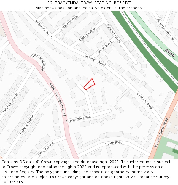 12, BRACKENDALE WAY, READING, RG6 1DZ: Location map and indicative extent of plot