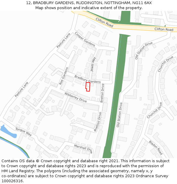 12, BRADBURY GARDENS, RUDDINGTON, NOTTINGHAM, NG11 6AX: Location map and indicative extent of plot