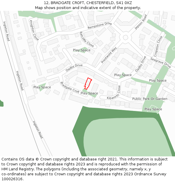 12, BRADGATE CROFT, CHESTERFIELD, S41 0XZ: Location map and indicative extent of plot