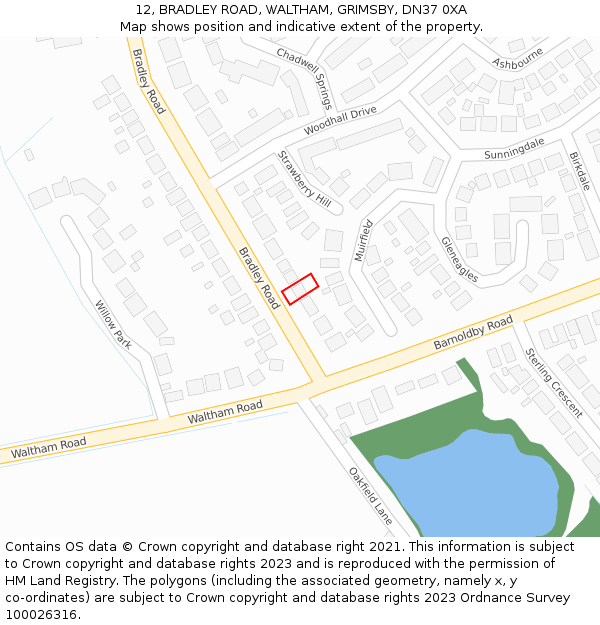 12, BRADLEY ROAD, WALTHAM, GRIMSBY, DN37 0XA: Location map and indicative extent of plot