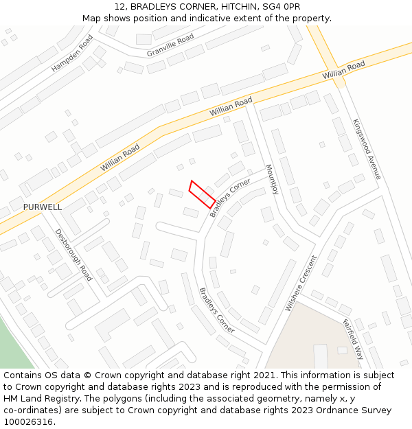 12, BRADLEYS CORNER, HITCHIN, SG4 0PR: Location map and indicative extent of plot
