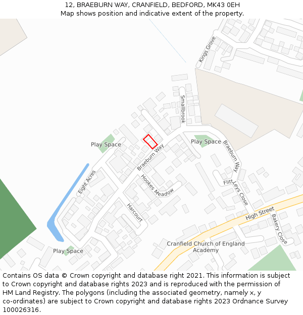 12, BRAEBURN WAY, CRANFIELD, BEDFORD, MK43 0EH: Location map and indicative extent of plot