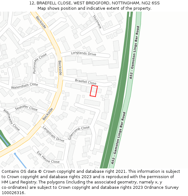 12, BRAEFELL CLOSE, WEST BRIDGFORD, NOTTINGHAM, NG2 6SS: Location map and indicative extent of plot