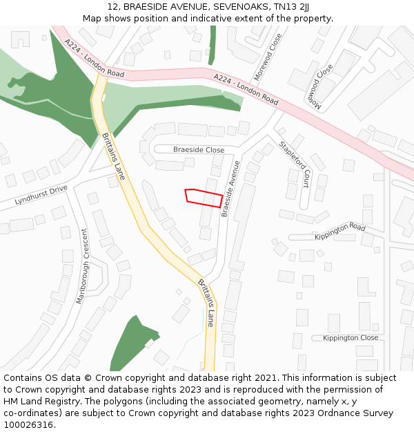 12, BRAESIDE AVENUE, SEVENOAKS, TN13 2JJ: Location map and indicative extent of plot