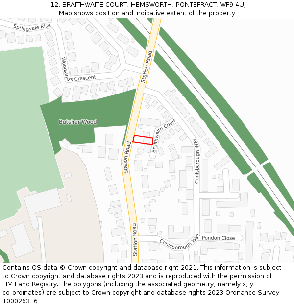 12, BRAITHWAITE COURT, HEMSWORTH, PONTEFRACT, WF9 4UJ: Location map and indicative extent of plot