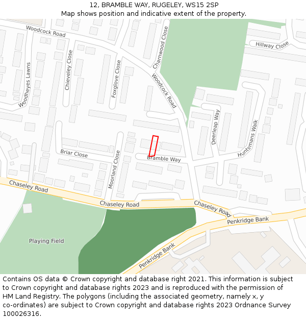 12, BRAMBLE WAY, RUGELEY, WS15 2SP: Location map and indicative extent of plot