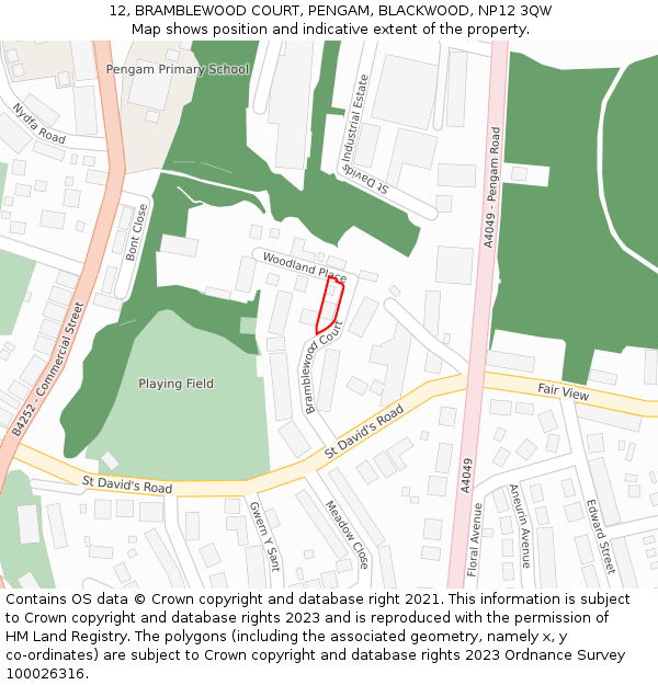 12, BRAMBLEWOOD COURT, PENGAM, BLACKWOOD, NP12 3QW: Location map and indicative extent of plot