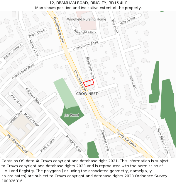 12, BRAMHAM ROAD, BINGLEY, BD16 4HP: Location map and indicative extent of plot