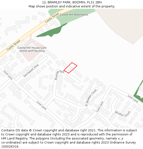 12, BRAMLEY PARK, BODMIN, PL31 2BN: Location map and indicative extent of plot