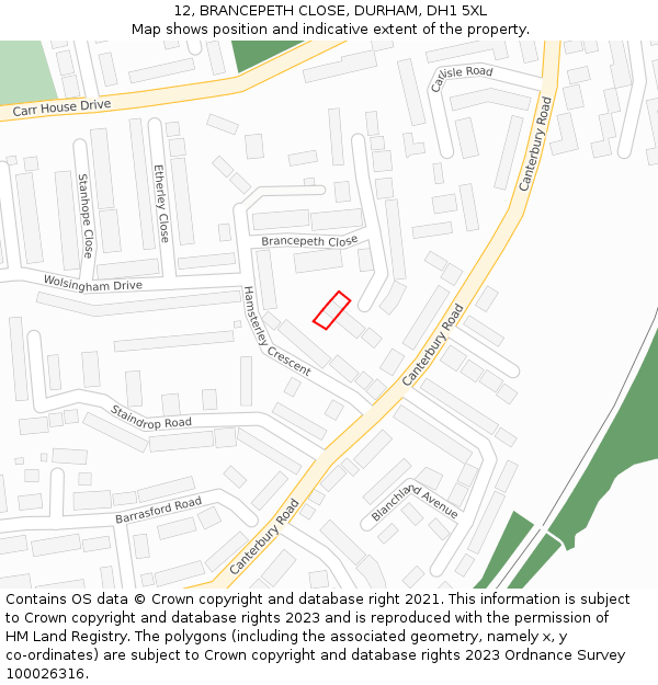 12, BRANCEPETH CLOSE, DURHAM, DH1 5XL: Location map and indicative extent of plot