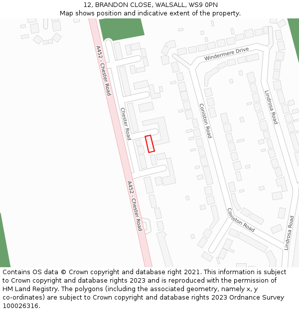12, BRANDON CLOSE, WALSALL, WS9 0PN: Location map and indicative extent of plot