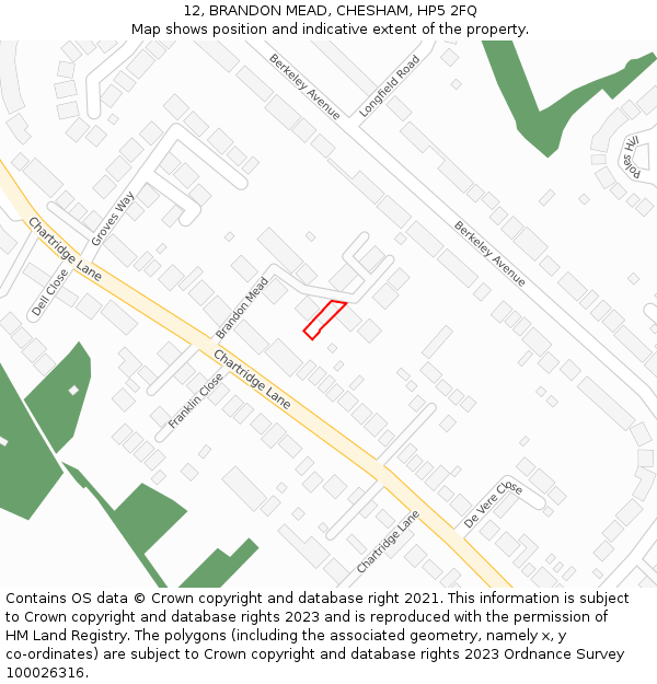 12, BRANDON MEAD, CHESHAM, HP5 2FQ: Location map and indicative extent of plot