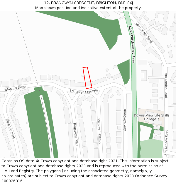 12, BRANGWYN CRESCENT, BRIGHTON, BN1 8XJ: Location map and indicative extent of plot