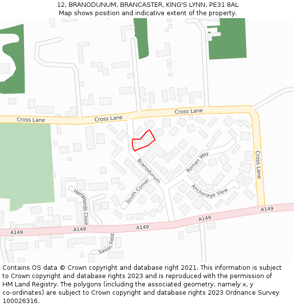 12, BRANODUNUM, BRANCASTER, KING'S LYNN, PE31 8AL: Location map and indicative extent of plot