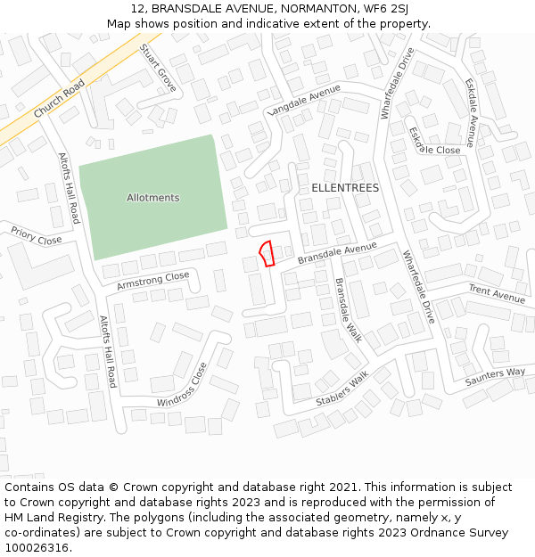 12, BRANSDALE AVENUE, NORMANTON, WF6 2SJ: Location map and indicative extent of plot