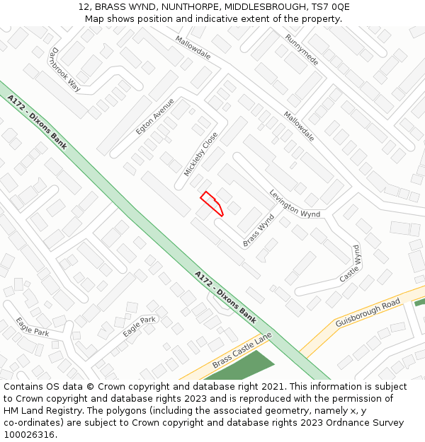 12, BRASS WYND, NUNTHORPE, MIDDLESBROUGH, TS7 0QE: Location map and indicative extent of plot