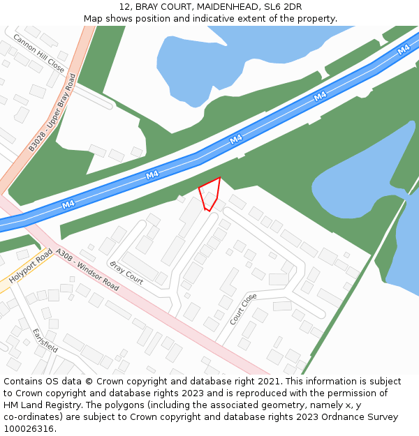 12, BRAY COURT, MAIDENHEAD, SL6 2DR: Location map and indicative extent of plot