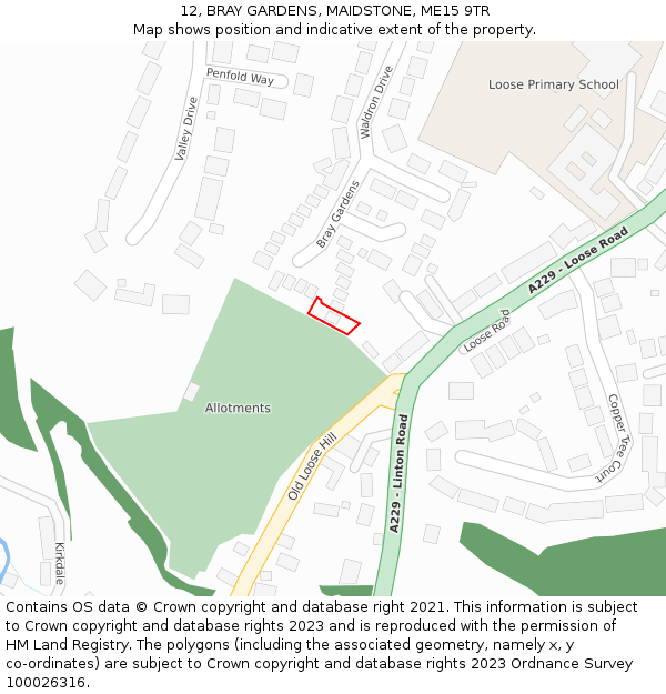 12, BRAY GARDENS, MAIDSTONE, ME15 9TR: Location map and indicative extent of plot