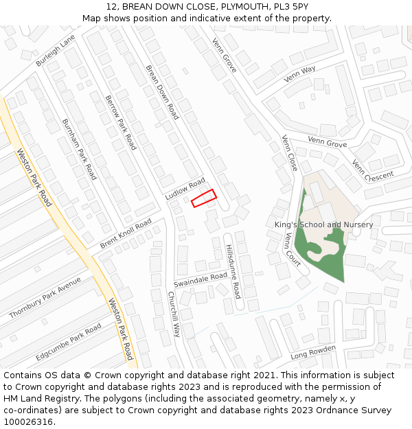 12, BREAN DOWN CLOSE, PLYMOUTH, PL3 5PY: Location map and indicative extent of plot