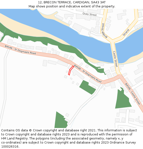 12, BRECON TERRACE, CARDIGAN, SA43 3AT: Location map and indicative extent of plot