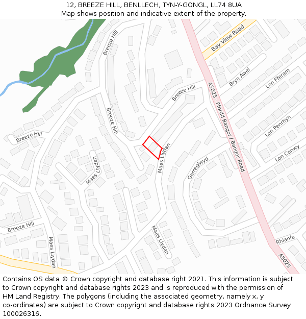 12, BREEZE HILL, BENLLECH, TYN-Y-GONGL, LL74 8UA: Location map and indicative extent of plot