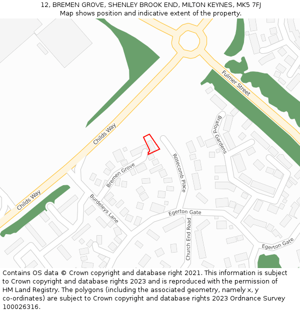 12, BREMEN GROVE, SHENLEY BROOK END, MILTON KEYNES, MK5 7FJ: Location map and indicative extent of plot